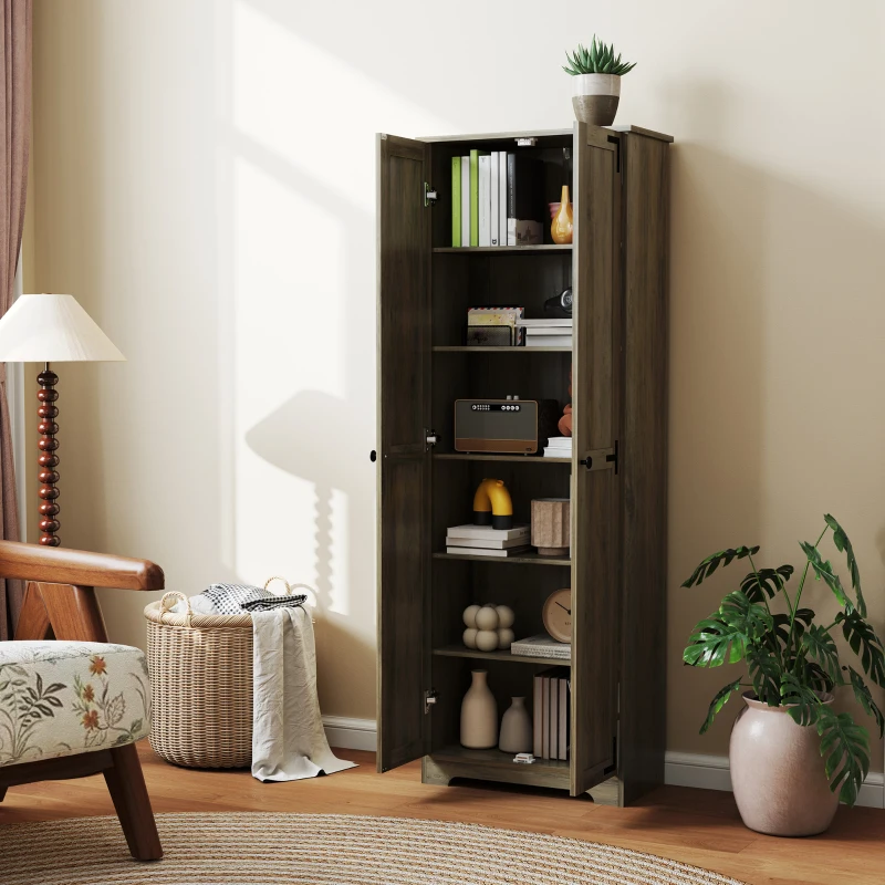 HOMCOM 67" Farmhouse Pantry Cabinet with 2 Doors, Tall Storage Cabinet with Adjustable Shelves, Distressed Grey