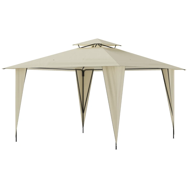 Outsunny 11' x 11' Canopy Tent Outdoor Party Gazebo with Double-tier Roof & Dressed Legs, Beige