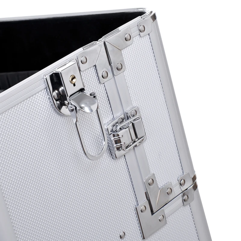 HOMCOM Pro 3 in 1 Portable Aluminum Makeup Cases Rolling Cosmetic Organizer Box, Black (Silver)