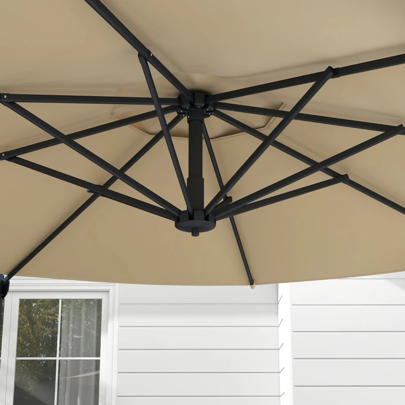 Outsunny 10 FT Cantilever Umbrella, Aluminum Hanging Offset Umbrella with 360°Rotation, Crank, Tilt, Cross Base, Khaki