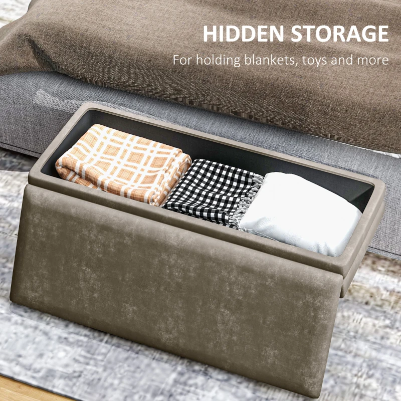 HOMCOM 39" Storage Ottoman, Velvet End of Bed Bench with Steel Legs, Foot Stool with Storage for Bedroom, Living Room, Beige