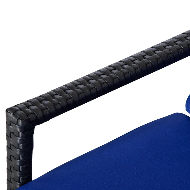 Outsunny Wicker Chaise Lounger PE Rattan Outdoor Lounge Chair Garden Chair Recliner with 5-Level Adjustable Backrest and 2 Wheels, Dark Blue