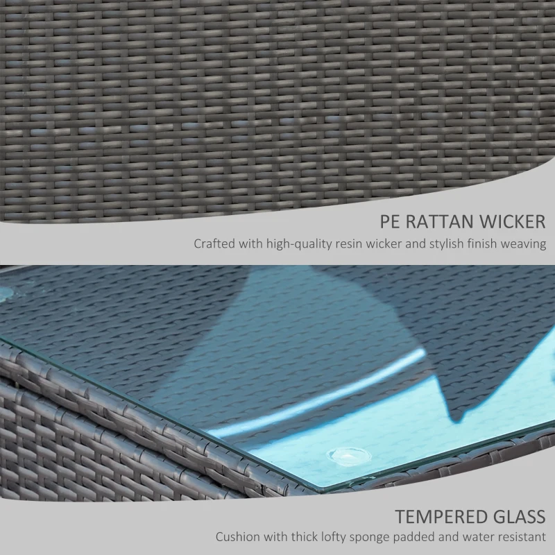 Outsunny 5-Piece Patio Furniture Set with Cushions, Outdoor PE Rattan Wicker Sofa Set, Sectional Furniture with Pillows, Glass Coffee Table for Garden, Backyard, Coffee/Blue