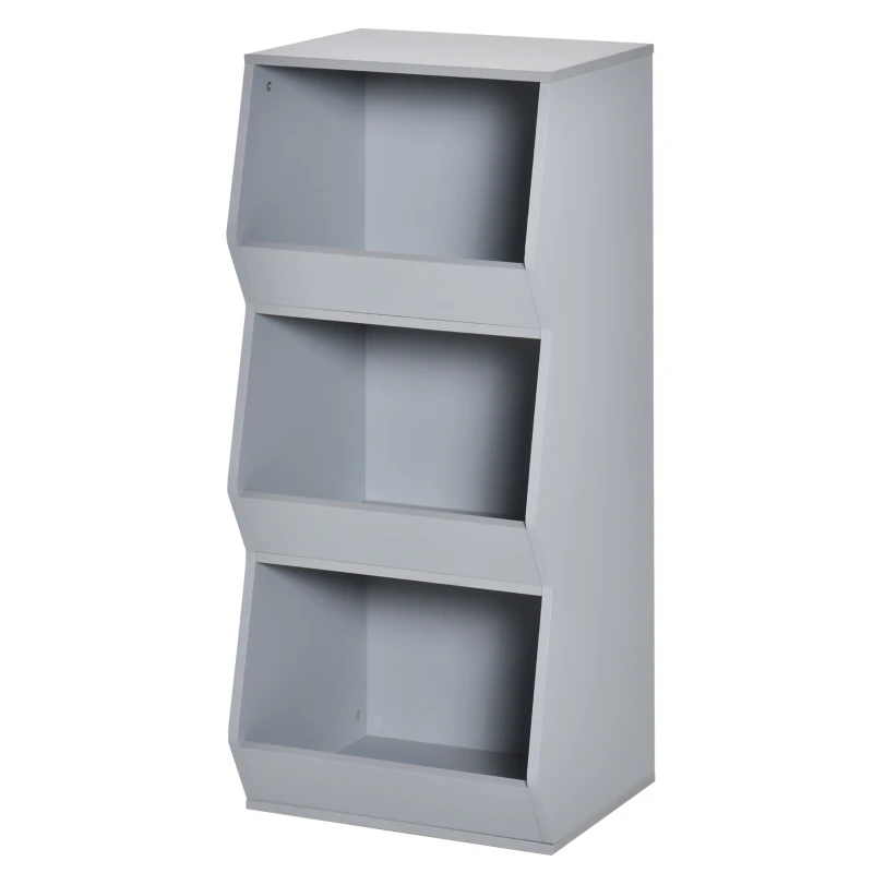 HOMCOM Kids Storage Cabinet with 3 Shelves, Anti-toppling Toy Storage Organizer for Play Room, Bedroom, Grey