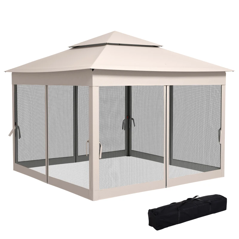 Outsunny 11' x 11' Pop Up Canopy 2-Tier Soft Top Shelter Event Tent w/ Netting Carry Bag for Patio Backyard Garden, Cream White