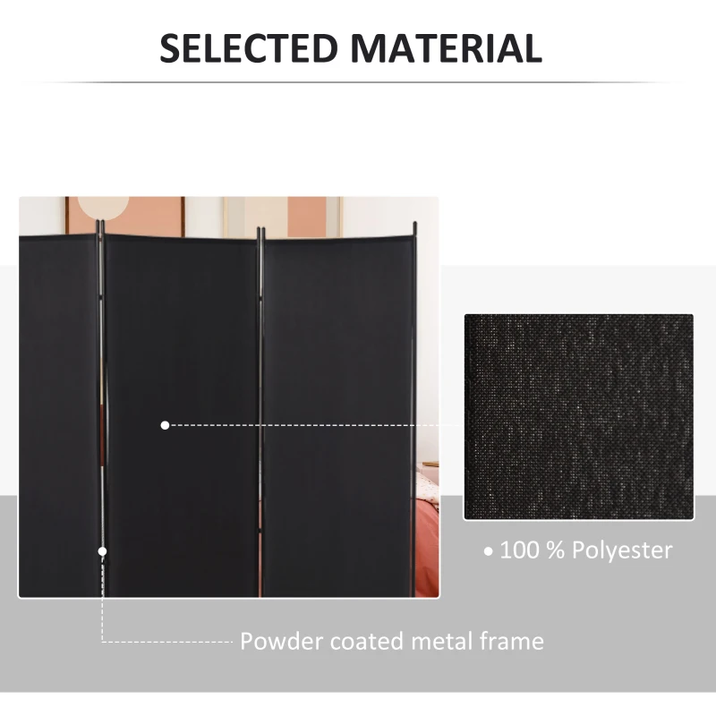 HOMCOM 6' 3 Panel Room Divider, Indoor Privacy Screen for Home, Black