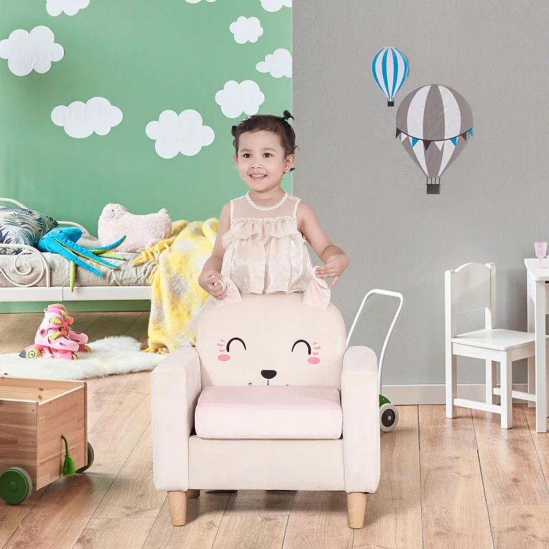 Qaba Kids Sofa, Toddler Armchair and Couch with Rabbit Ear Backrest and Wooden Legs for  Preschool, Bedroom, Kindergarten, Cream