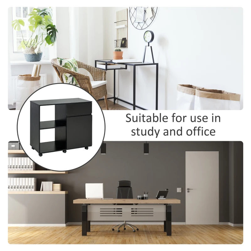 HOMCOM Printer Stand, Storage Cabinet with Drawer, Open Storage Shelves, for Home or Office Use, Black
