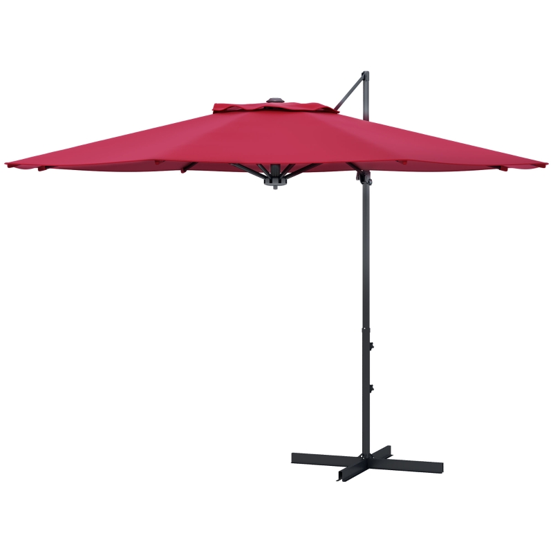 Outsunny 10 FT Cantilever Umbrella, Aluminum Hanging Offset Umbrella with 360°Rotation, Crank, Tilt, Cross Base, Red