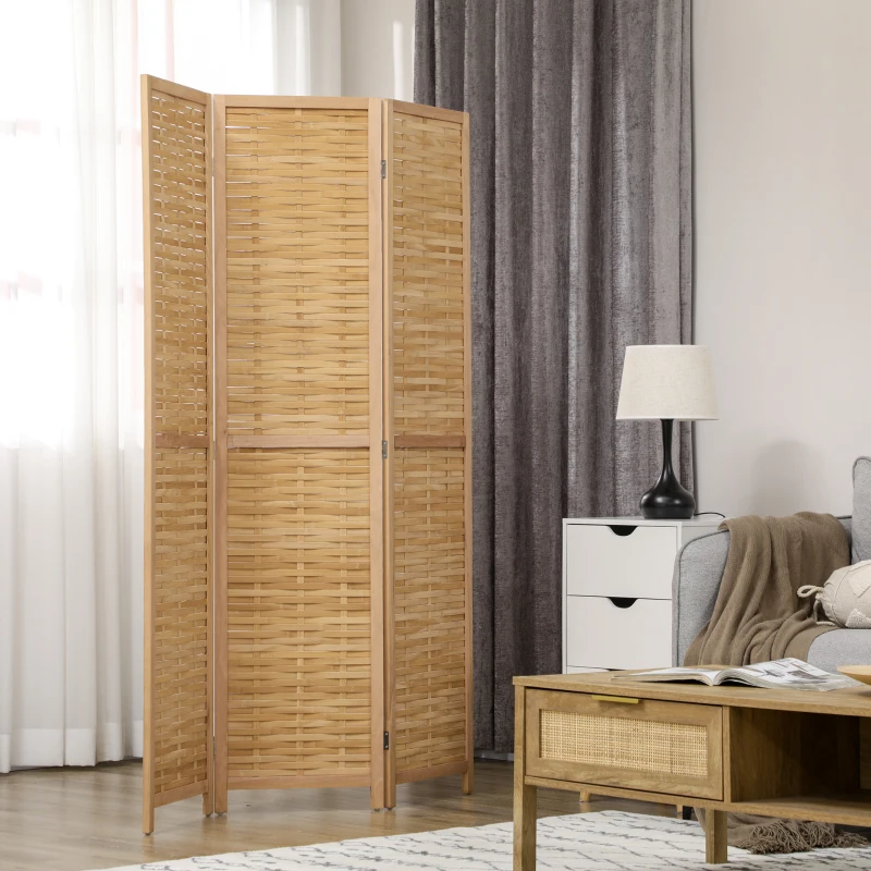 HOMCOM Hand Woven Room Divider, 3 Panel Bamboo Folding Privacy Screen for Home Office, 47.25"x67"x0.75", Natural