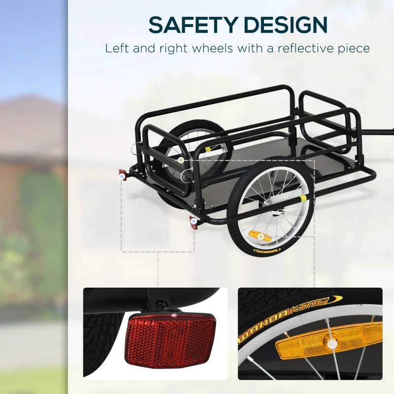 Aosom Bike Trailer, Foldable Bicycle Trailer with16 Inch Pneumatic Tire, Universal Coupler, Foldable Frame and Safe Reflectors Design, Large Load Capacity, Black