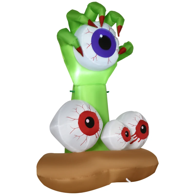 HOMCOM 4ft Halloween Inflatables Outdoor Decorations Monster Hand Grasping Bloodshot Eyeballs, Blow Up LED Yard Decor for Garden, Lawn, Party, Holiday, Waterproof