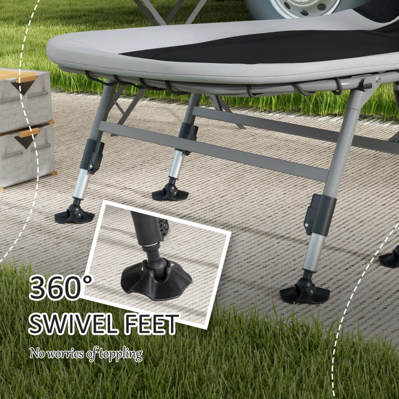 Outsunny Heavy Duty Camping Cot, Folding Bed with Soft Padded Cushion and 180° Adjustable Backrest, 400 lbs. Capacity, Gray