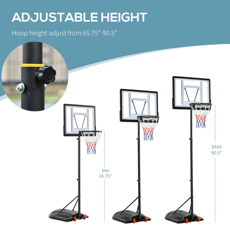 Soozier Basketball Hoop Outdoor, Portable Basketball Goal, 5.5FT-7.5FT Height Adjustable with 33'' Backboard and Wheels for Kids Junior Adults Use