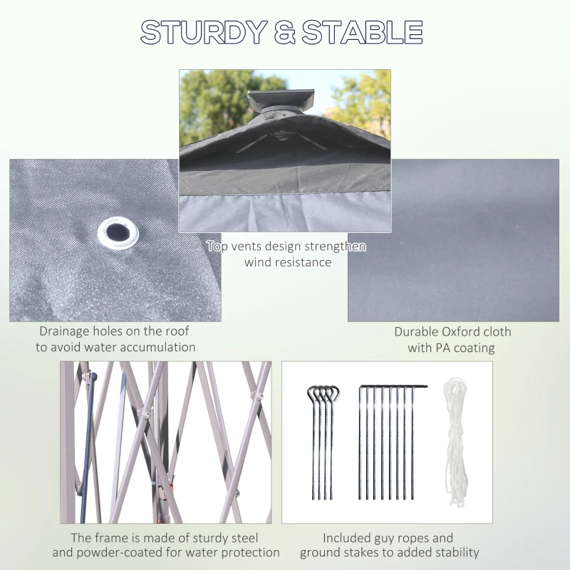 Outsunny 11' x 11' Pop Up Canopy, Instant Canopy Tent with Solar LED Lights, Remote Control, Zippered Mesh Sidewalls and Carrying Bag for Backyard Garden Patio, Gray