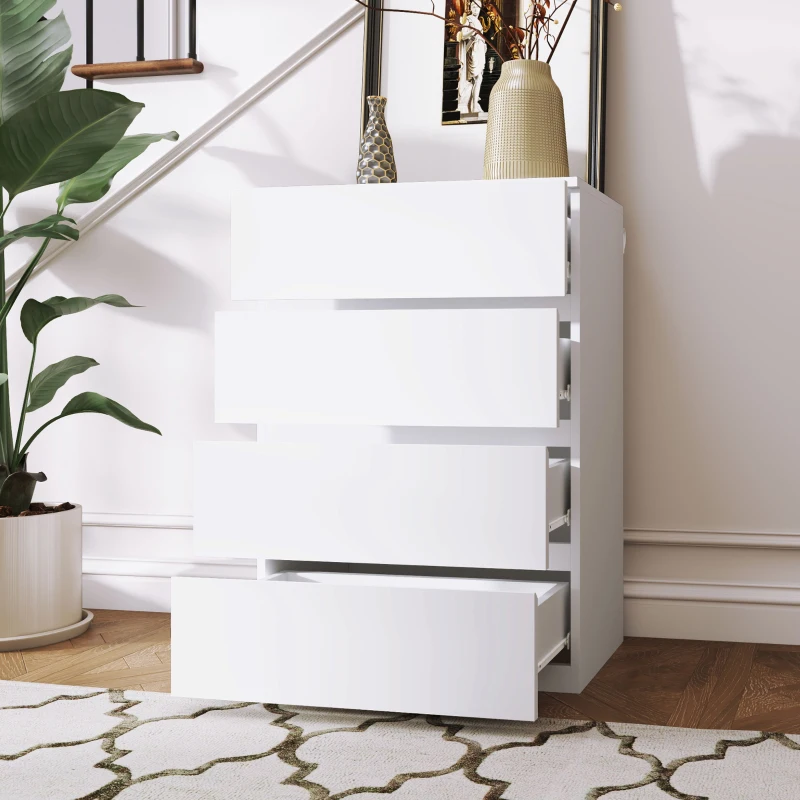 HOMCOM 4 Drawer Chest Storage Cupboard Freestanding Drawer Unit, White