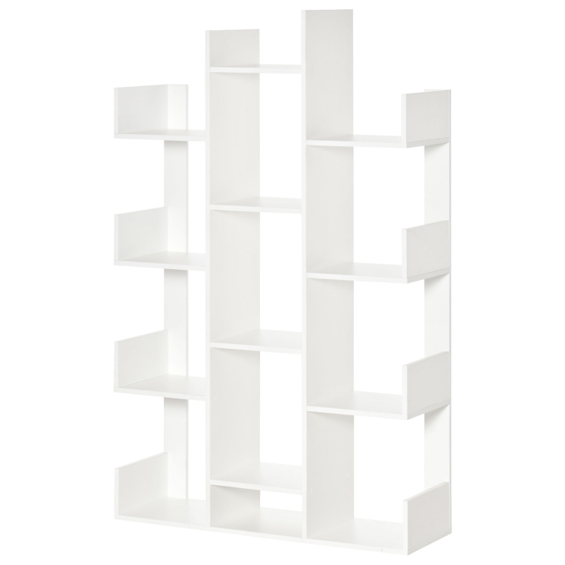 HOMCOM Tree Bookshelf, Modern Freestanding Bookcase with 13 Open Shelves, Display Unit for Living Room, Study or Office, White