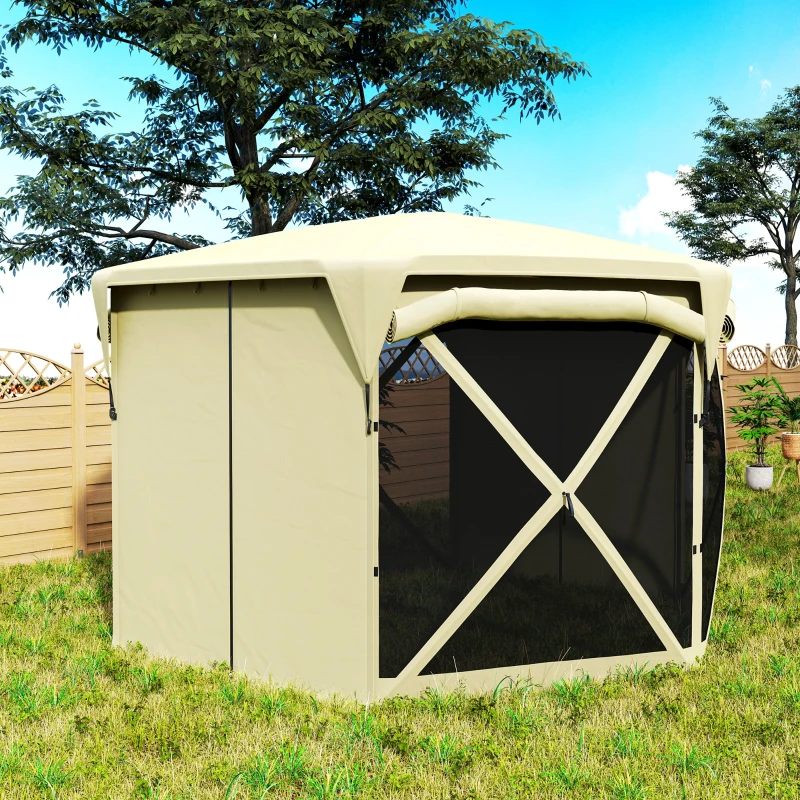 Outsunny 11 x 11ft Pop Up Gazebo Screen Tent with Removable Roof Cover, Roll-up Wind Panels for Camping, Backyard, Beige