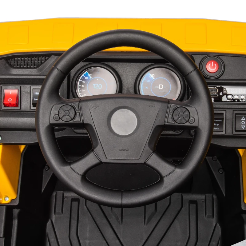 Qaba 12V Kids Ride on Dump Truck, Electric UTV w/ Electric Dump Bed, Shovel Spring Suspension & Music Player