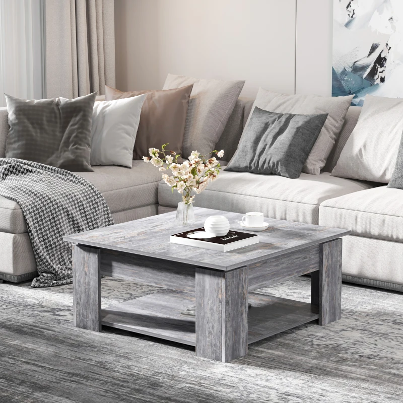 HOMCOM Modern Coffee Table with Storage Shelf, Square  Cocktail Table, Center Table for Living Room, Grey