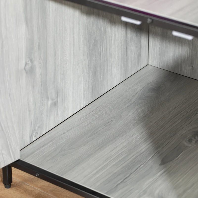 PawHut Wooden Cat Litter Box Enclosure, Hidden Kitten Washroom, Indoor End Table with Magnetic Doors & Storage Shelves, Gray