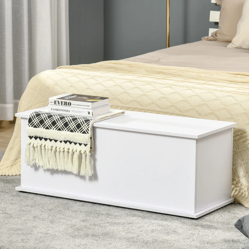 HOMCOM 39.5" Storage Chest with 2 Safety Hinges, Storage Box Organizer with Flip-Top Lid, Entryway Storage Bench, White