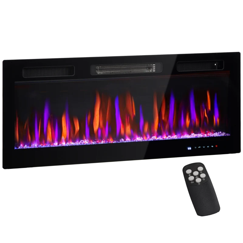 HOMCOM 42" Electric Fireplace Recessed and Wall Mounted, Freestanding, 1500W Ultra-thin with Adjustable Flame, Crystal, Black