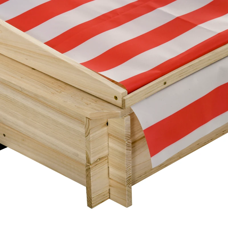 Outsunny Kids Wooden Sandbox Outdoor Children Sand Playset w/ Adjustable Canopy Shade, Bottom Liner, Seat, Plastic Basin, for 3-8 Years Old Boys and Girls