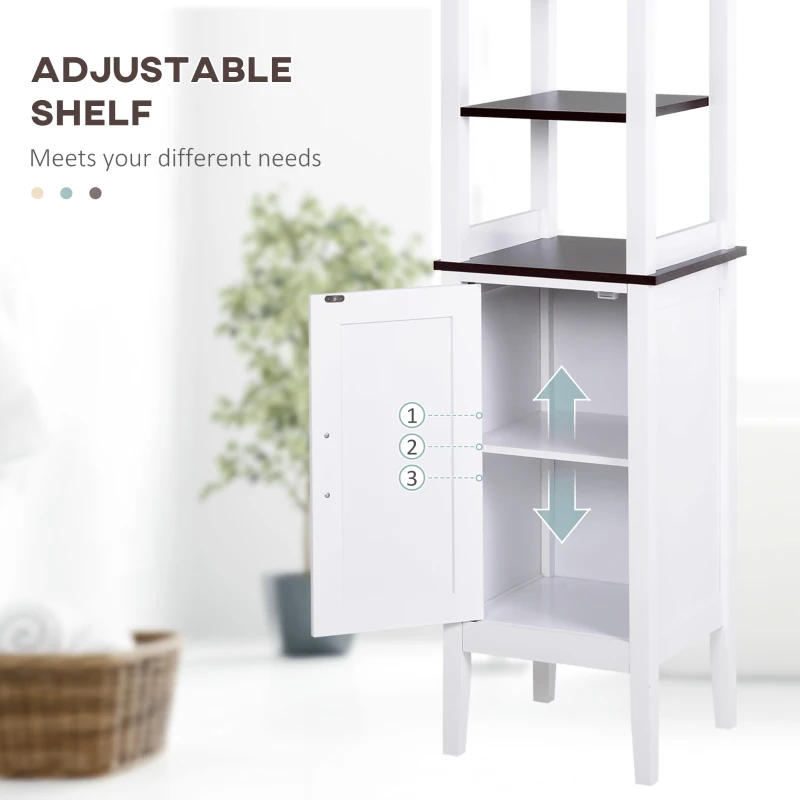 kleankin Tall Bathroom Cabinet Cupboard Storage Unit White Freestanding Shower Shelves
