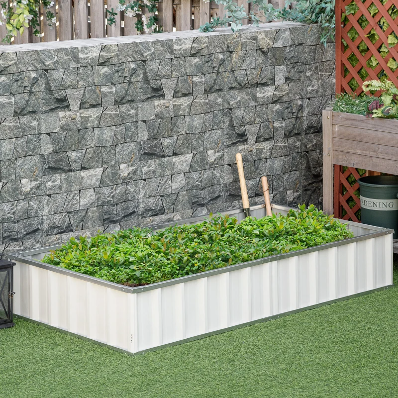 Outsunny 5.7' x 3' x 1' Raised Garden Bed, Galvanized Metal Planter Box for Vegetables Flowers Herbs, White
