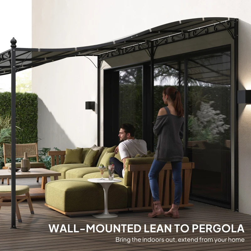 Outsunny 10' x 20' Wall-Mounted Outdoor Pergola Canopy, Metal Patio Canopy with Drainage Holes for Backyard, Garden, Dark Gray
