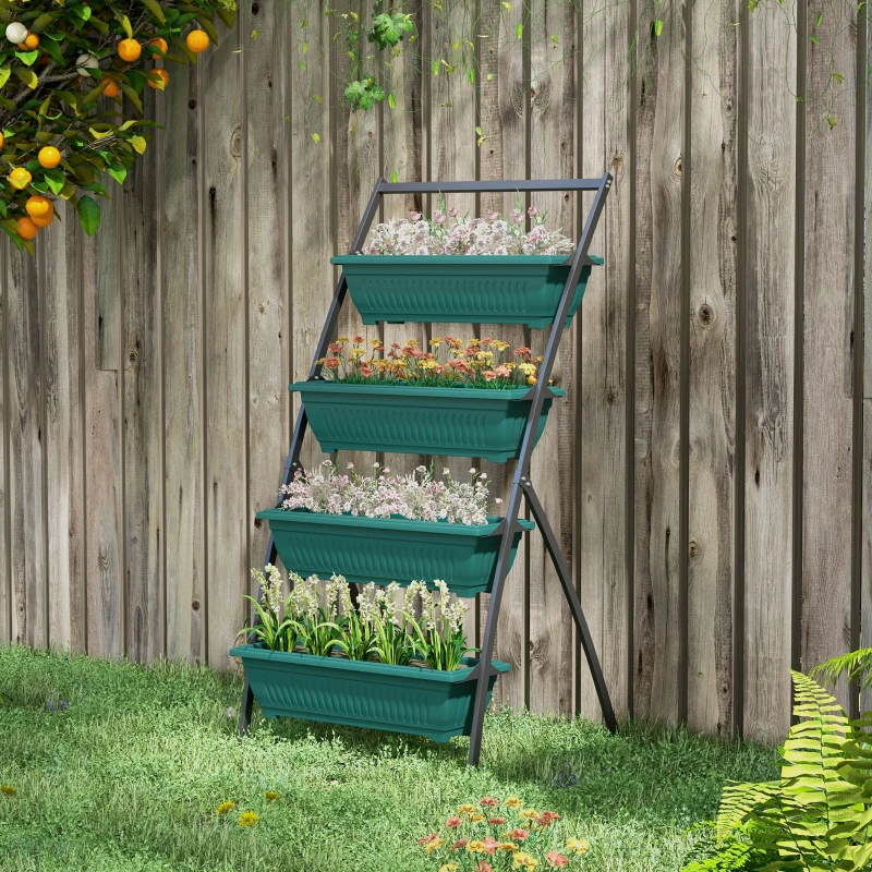 Outsunny 4-Tier Vertical Raised Garden Planter with 4 Boxes, Outdoor Plant Stand Grow Container for Vegetable Flowers, Green