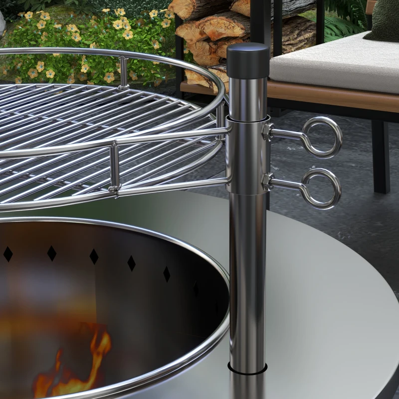 Outsunny 2-in-1 Smokeless Firepit, Stainless Steel Bonfire Stove with Poker and Ash Tray for Backyard, Patio, Picnic, Silver