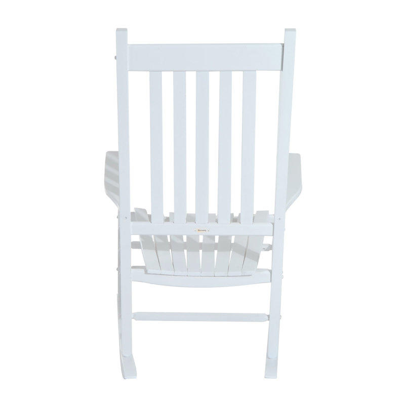 Outsunny Outdoor Rocking Chair, Patio Wooden Rocking Chair with Smooth Armrests, High Back for Garden, Balcony, Porch, Supports Up to 352 lbs, White