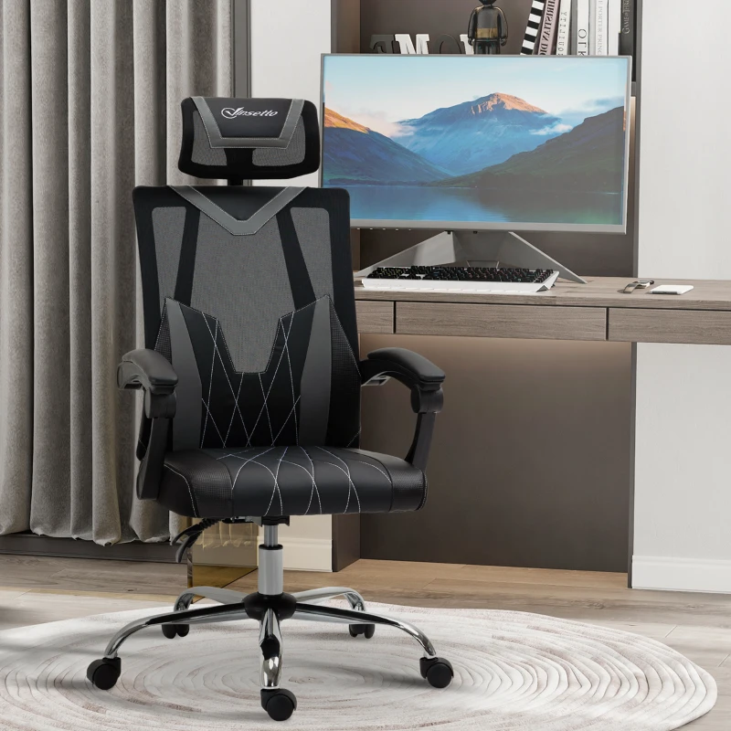 Vinsetto Mesh Office Chair Ergonomic Desk Chair with Rotate Headrest, Lumbar Support & Adjustable Height, 360° Swivel Computer Chair