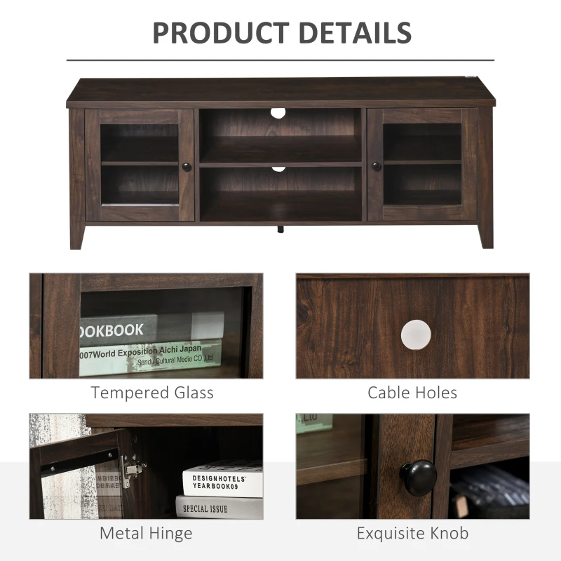 HOMCOM Modern TV Stand, Entertainment Center with Shelves and Cabinets for Flatscreen TVs up to 60" for Bedroom, Living Room, Coffee