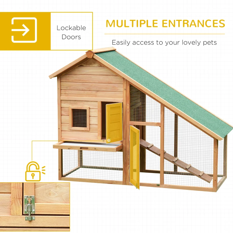 PawHut 62x26x47 Inches Rabbit Hutch Chicken Coop Wooden Poultry Hen House Small Animal Pet Cage with Outdoor Run and Ramp