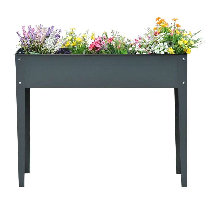 Outsunny Metal Raised Garden Bed, Elevated Planter Box with Legs and Drain Holes, Dark Gray