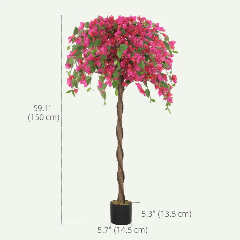 HOMCOM Set of 2 Decorative Artificial Plants, Murraya Flowers in Pots, Fake Plants for Indoor Decor, 59-inch, Purple and Red
