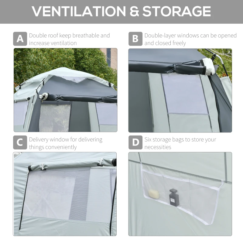 Outsunny 60" x 60" x 82" Shower Tent Extra Wide Changing Room Privacy Portable Camping Shelters with Windows & Floor Mat, Black & White
