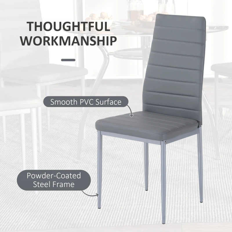 HOMCOM Dining Table Set for 4, Round Kitchen Table and Chairs, Glass Dining Room Table and PU Leather Upholstered Chairs