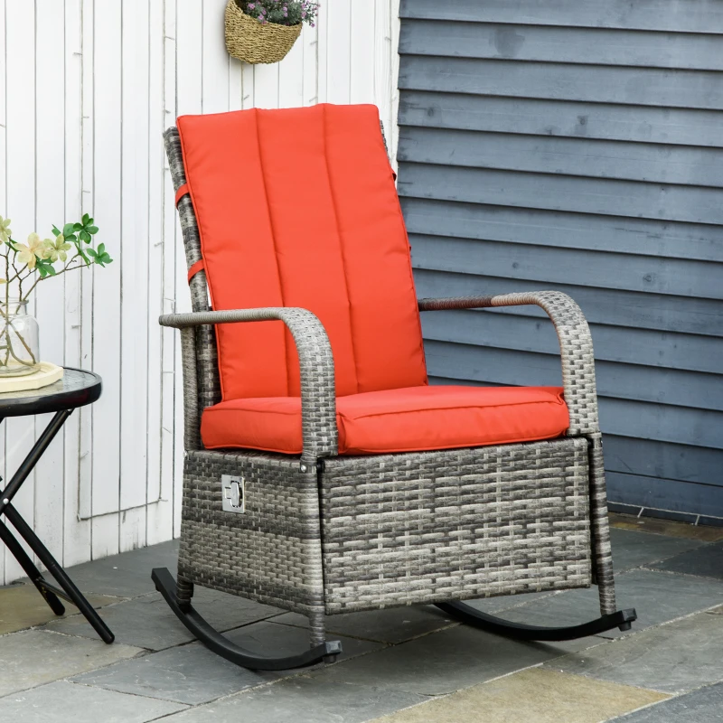 Outsunny PE Rattan Rocking Recliner with Footrest, Red