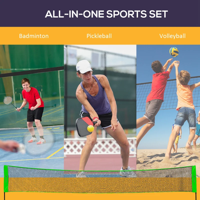 Soozier Portable Badminton Set, Pickleball Volleyball Net with 3 Shuttlecocks, 4 Rackets, for Indoor Outdoor, Beach, Backyard