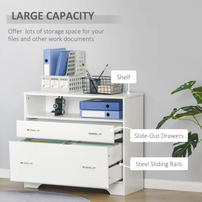 Vinsetto Lateral Filing Cabinet with 2 Drawers, File Cabinet for Hanging Letter Sized Files, Office Printer Stand, White