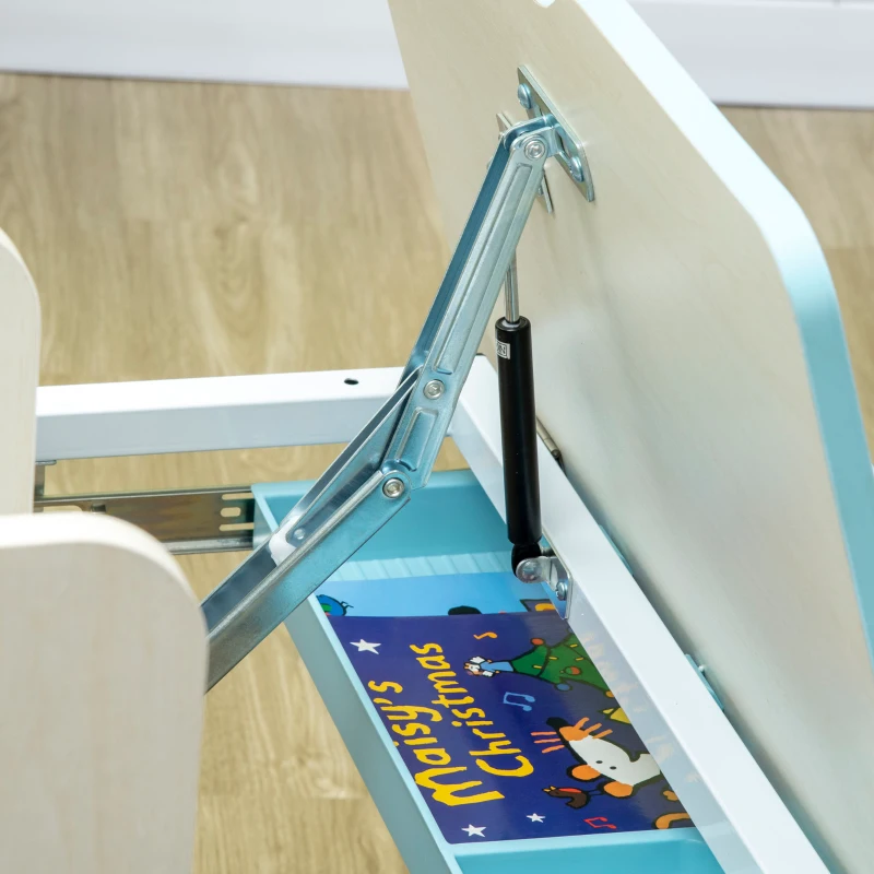 Qaba Wooden Kids Study Desk, Height Adjustable Children School Study Table, Student Writing Desk with Tilt Desktop, Drawer, Storage Shelf, Pen Holder, Blue