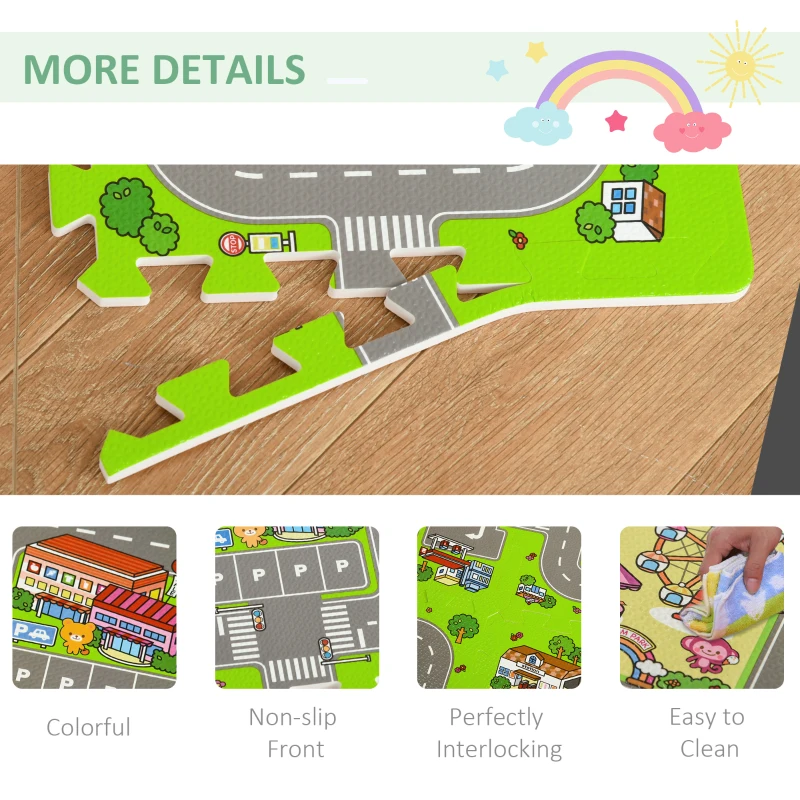 Qaba Kids Foam Puzzle Floor Tiles Baby Toddler Play Mat 36Pcs w/ 24 Side Mat Anti-slip Crawling Learning with End Border Playground Pattern 35SqFt EVA
