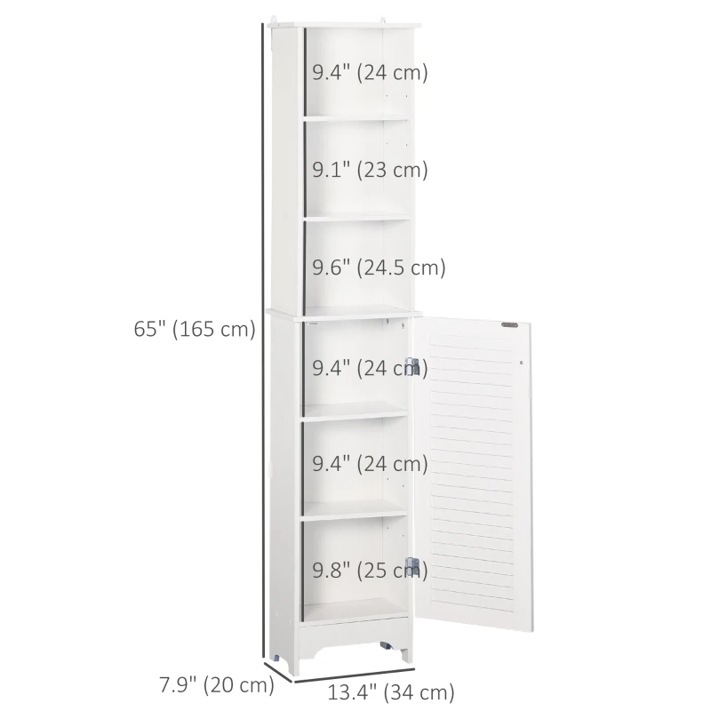 HOMCOM Tall Bathroom Storage Cabinet, Freestanding Linen Tower with 3-Tier Open Adjustable Shelf, White
