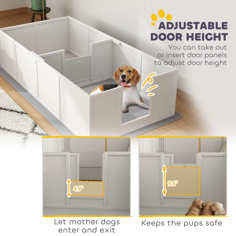 PawHut Whelping Box for Dogs and Puppies w/ Waterproof Pee Pad & Adjustable Door for Medium, Small Dogs, 77" x 38" x 19"