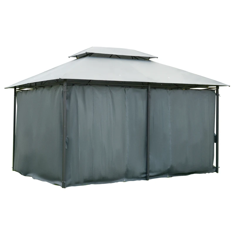 Outsunny 13'L x 10'W x 8.7'H Patio Gazebo Outdoor 2-Tiers Garden Canopy Yard Sunshade Shelter with Curtains, Grey