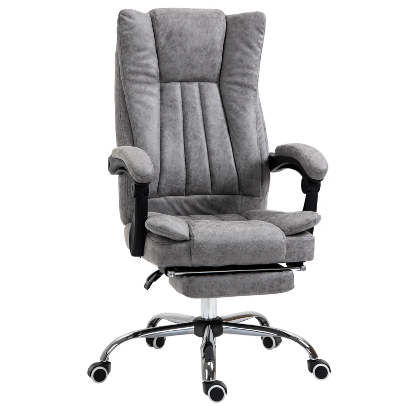 Vinsetto Microfiber Computer Chair, Executive Office Chair with Reclining Backrest Retractable Footrest Adjustable Height Grey